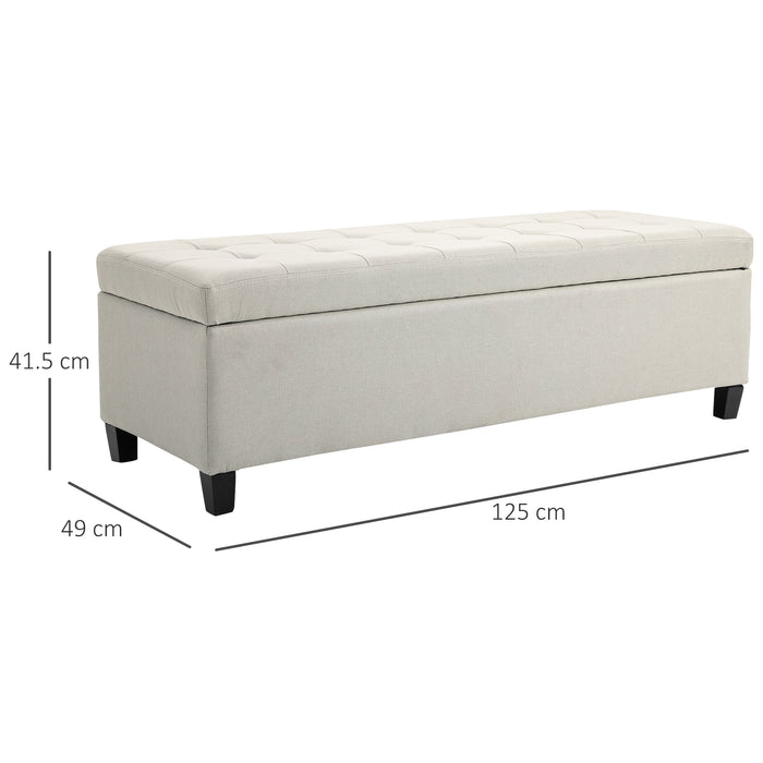 Linen Upholstered Ottoman with Tufted Lid - Spacious End-of-Bed Bench and Padded Footrest with Hidden Storage - Ideal for Bedroom Decor and Space-Saving Solution