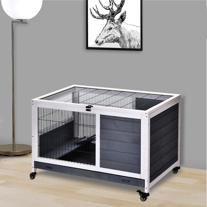 Fir Wood Lift-Top Rabbit Hutch - Indoor Enclosure with Elevated Design in Grey - Perfect Habitat for Pet Bunnies