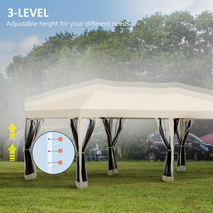 3m x 6m Pop-Up Garden Marquee with Mesh Apron - Beige Color, Spacious Outdoor Shelter - Ideal for Parties, Gatherings, and Market Stalls