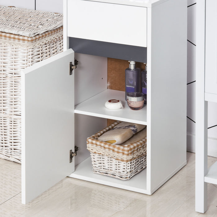 Minimalistic Bathroom Storage Solution - Freestanding Cabinet with Drawer, Cupboard & Adjustable Shelf - Sleek Organizer for Space Optimization in White