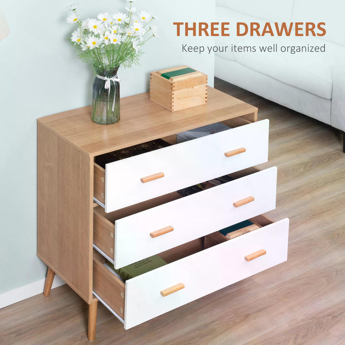 3-Drawer Chest - Bedroom Storage Cabinet & Organizer in White and Natural - Ideal for Living Room Organization