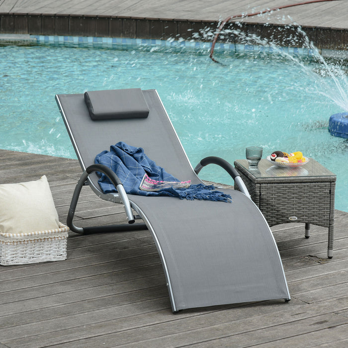 Ergonomic Aluminum Lounger Chair - Portable Outdoor Armchair with Removable Headrest, Dark Grey - Ideal for Patio and Garden Relaxation