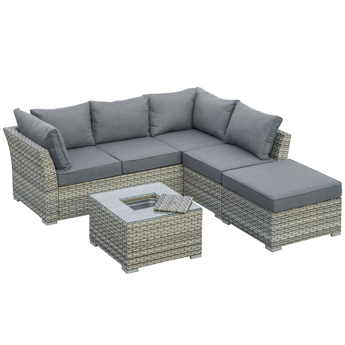 5-Seater PE Rattan Sofa Set - Outdoor Wicker Sectional Conversation Patio Corner Sofa with Aluminum Frame and Padded Cushions - Ideal for Garden and Deck Comfort