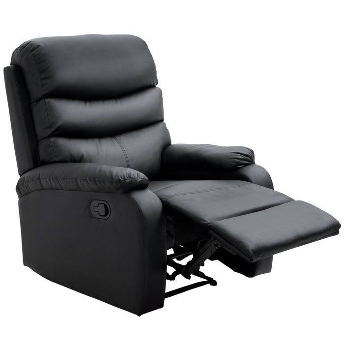 PU Leather Manual Recliner - Comfortable Reclining Chair with Padded Armrests and Retractable Footrest - Ideal for Relaxing and Cozy Living Spaces