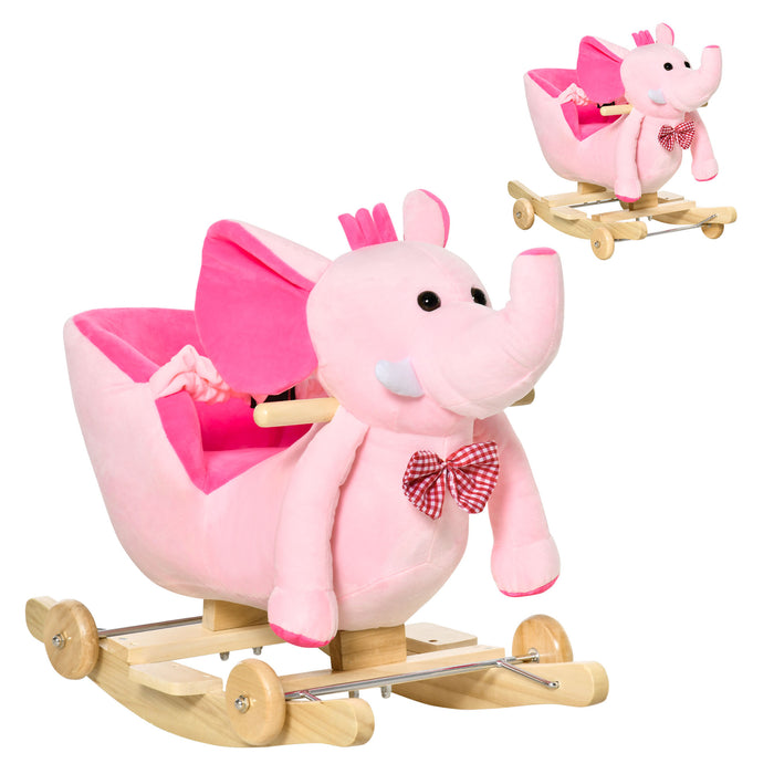 Plush Elephant Rocker and Ride-on Toy with Wheels - Soft Wooden Rocking Horse for Toddlers, 32 Lullabies Included - Ideal for Indoor Play and Early Childhood Development