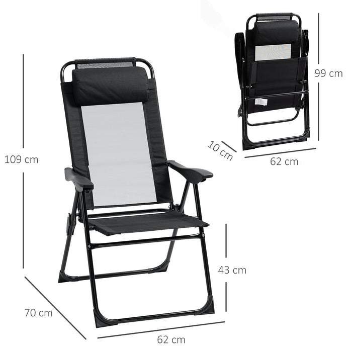 Portable Folding Recliner Chairs (Set of 2) - Outdoor Patio Chaise Lounge with Adjustable Backrest, Black - Ideal for Backyard Relaxation and Sunbathing