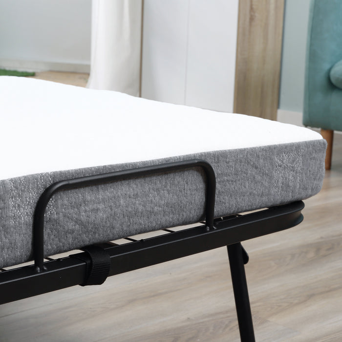 Portable Folding Bed with 10cm Thick Mattress - Sturdy Metal Frame and Easy Mobility with Wheels - Ideal for Overnight Guests and Small Space Living