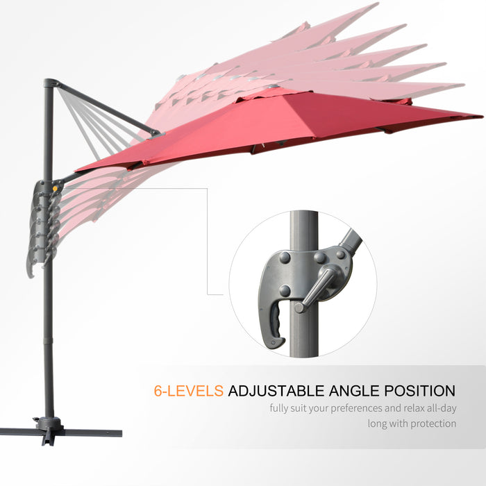 Cantilever Roma Parasol - 360° Rotatable Outdoor Sun Umbrella with Sturdy Cross Base in Wine Red - Perfect for Garden Shade and Relaxation