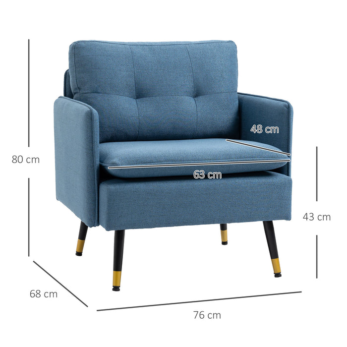 Upholstered Button Tufted Accent Chair with Steel Legs - Modern Armchair for Living Room and Bedroom, Dark Blue - Stylish Seating Solution for Home Comfort