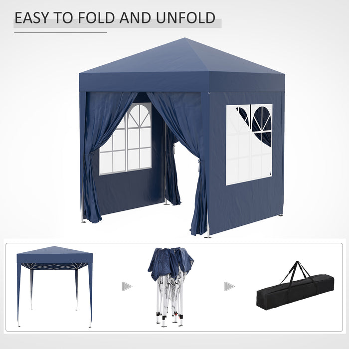 Deluxe 2x2m Pop-Up Garden Gazebo - Marquee Party Tent with Removable Walls and Windows, Wedding Canopy - Includes Free Carrying Case, Outdoor Events & Celebrations Shelter, Blue