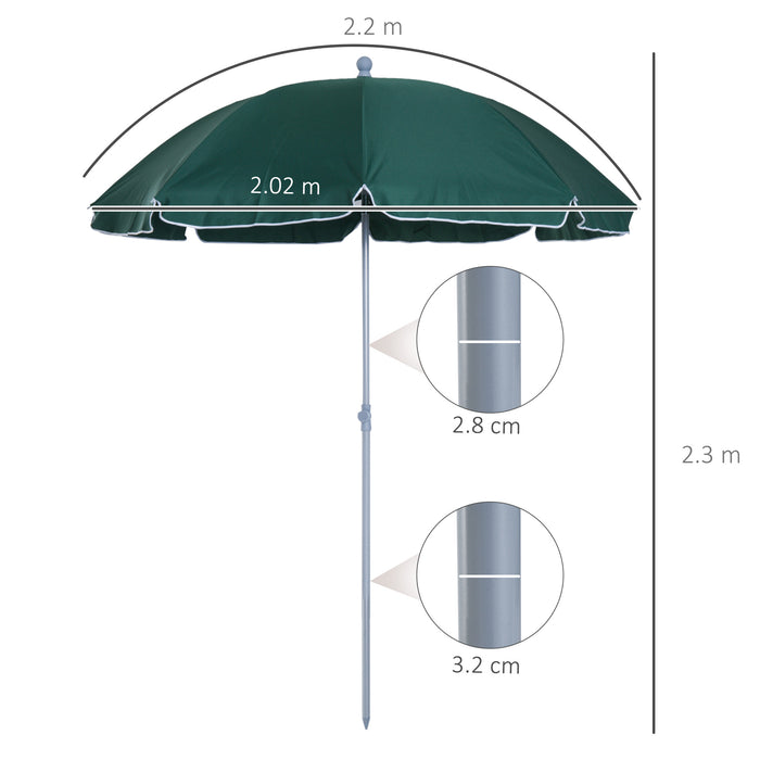 Steel Dark Green Beach Umbrella - Large 2.2m Parasol for Sun Protection - Ideal for Beachgoers and Outdoor Activities