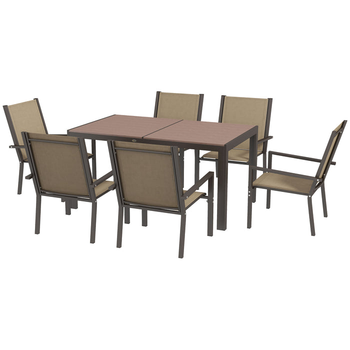 7-Piece Garden Dining Set - Wood-Plastic Composite Table with Texteline Armchairs - Outdoor Entertaining for Family and Friends