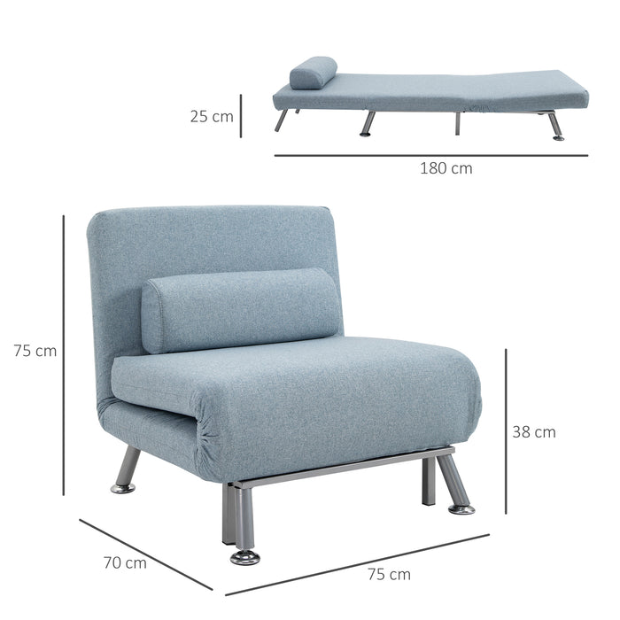 Foldable Single Sofa Bed Sleeper with Pillow - Blue Portable Lounge Couch for Living Room - Ideal for Guests and Small Spaces