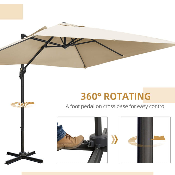 Cantilever Parasol 2.7m - Square Overhanging Umbrella with Crank, Tilt & 360° Rotation Features, Aluminium Frame in Cream White - Ideal for Outdoor Patio Sun Shade and Garden Protection