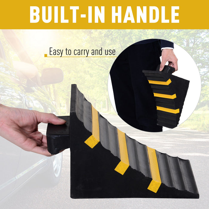 Heavy Duty Rubber Wheel Chocks 2-Pack - Vehicle, Cars, Caravan & Trailer Blocking Aid with Handles, 25L x 16W x 19H cm - Ensures Stable Parking and Slip Prevention