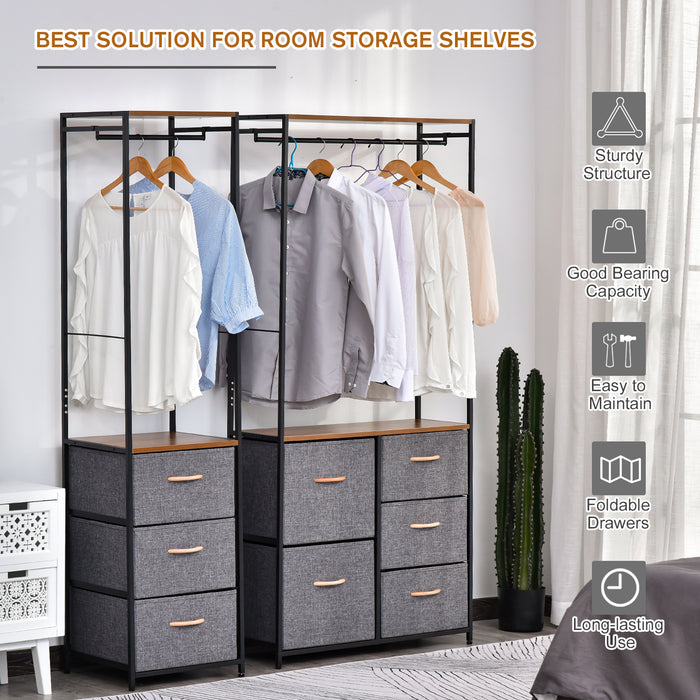 Steel Frame Chest of Drawers with Coat Rack - 5 Spacious Drawers, Sleek Black and Brown Finish, Bedroom and Hallway Organizer - Space-Saving Home Furniture Solution