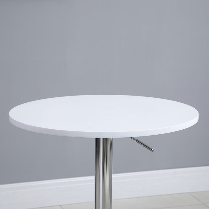 Adjustable-Height Bar Table Φ60cm - Round Swivel Top Bistro Counter with Sturdy Metal Frame, Stylish White - Ideal for Kitchen or Conservatory Spaces