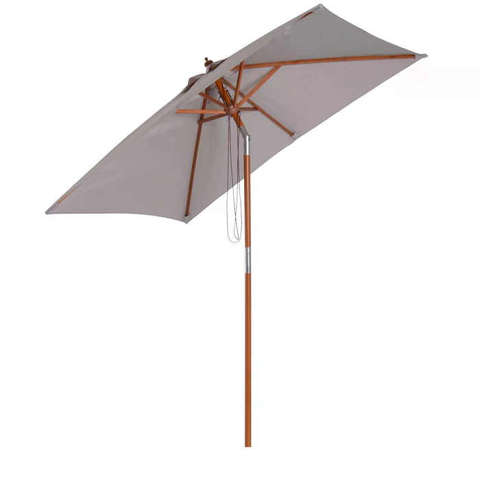 Extra Large Grey Patio Sun Umbrella - 2m x 1.5m Canopy, Fir Wooden Pole, 6 Ribs, Tilt Mechanism - Ideal for Garden, Backyard Shade & Outdoor Comfort