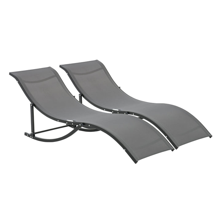 Foldable S-Shaped Lounge Chairs, Set of 2 - Reclining Sun Lounger for Outdoor, Patio, Beach, Garden - Grey Comfort Relaxation Seating