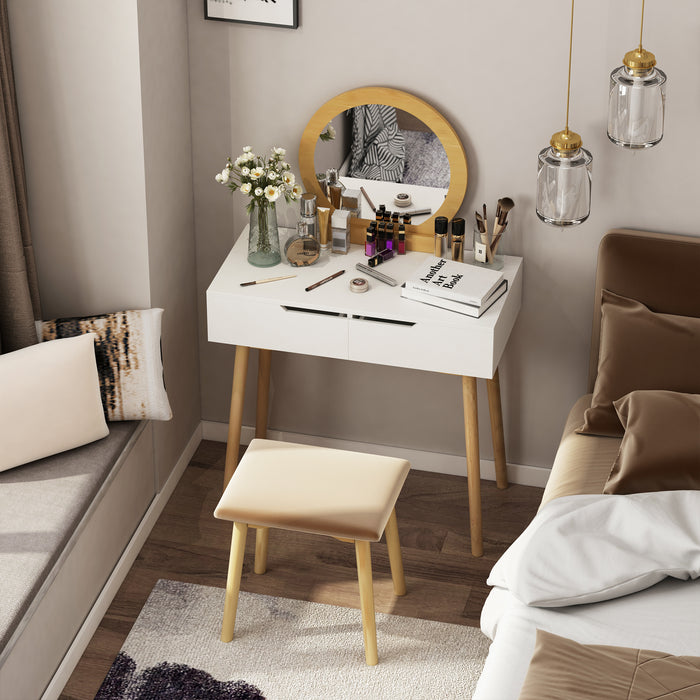 Elegant Vanity Dressing Table Set with Stool - Modern Bedroom Makeup Station with Mirrored Drawers & Padded Seat - Stylish Home Furniture for Beauty & Storage Needs