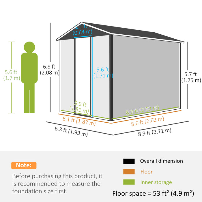 6FT Metal Outdoor Garden Shed - Galvanised Steel Tool Storage with Sloped Roof and Lockable Door - Ideal for Patio and Lawn Equipment Security, Dark Grey