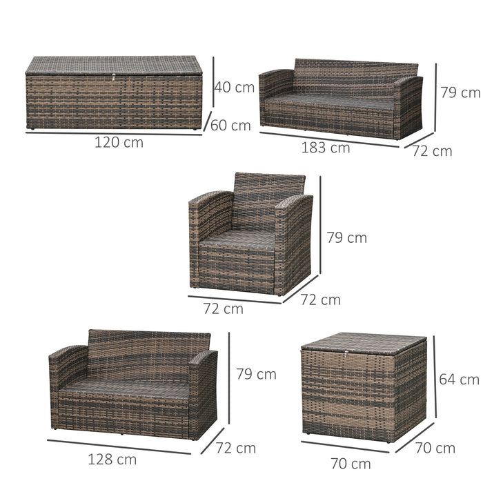 7-Seater Rattan Wicker Sofa Set - Mixed Brown Outdoor Sectional Patio Conversation Furniture with Storage Table & Cushions - Ideal for Group Gatherings and Entertaining Guests