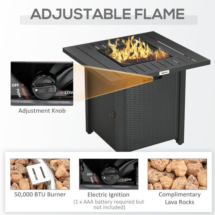 Outdoor Smokeless Rattan-Style Gas Fire Pit - 50,000 BTU Square Patio Heater with Safety Thermocouple - Includes Waterproof Cover for All-Weather Protection