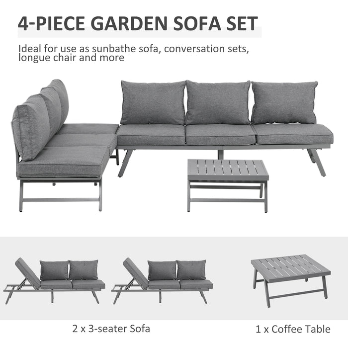 Convertible Sofa Garden Seating Set - 3 Pcs Outdoor Lounge with Padded Cushions & Table - Cozy Patio Furniture for Relaxation