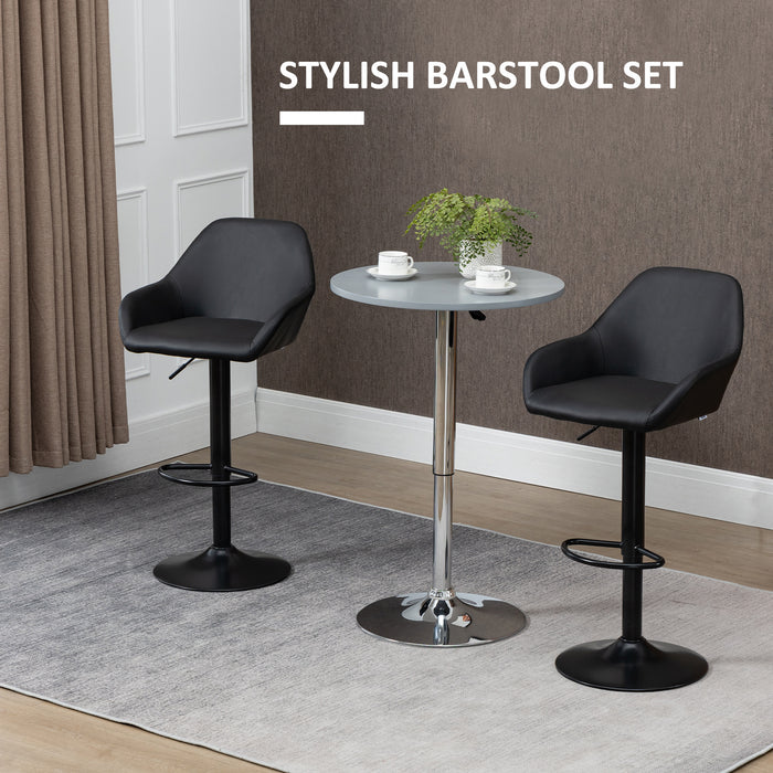 Swivel Barstools Set with Footrest and Backrest - PU Leather Adjustable Bar Stools for Kitchen Counter, Steel Base, Black - Perfect for Dining Room Comfort