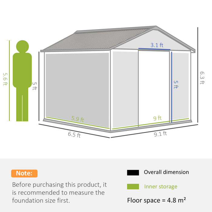 Metal Storage Shed 9x6 ft - Outdoor Garden Tool House with Ventilation, Foundation, Lockable Doors - Secure Brown Storage Solution for Tools and Equipment