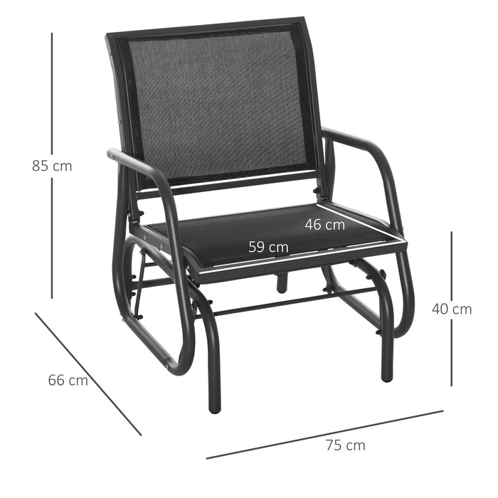 Outdoor Glider Bench - Mesh Seating with Curved Back and Armrests, Sturdy Steel Frame - Comfortable Garden Lounger, Dark Grey and Black