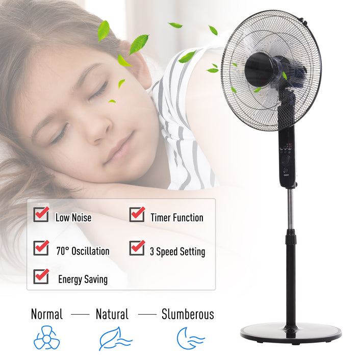 Cool Breeze Oscillating Floor Fan - Remote Controlled, Adjustable Height & Speed Modes, 7.5-Hr Timer - Indoor Air Cooling and Refreshing Solution