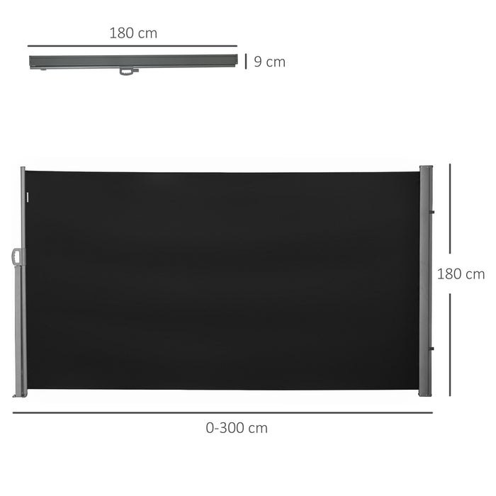 Retractable Side Awning Screen - Patio and Garden Privacy Divider, Wall Balcony Screening Panel, Outdoor Blind - 3x1.8M, Black, Ideal for Secluded Outdoor Spaces