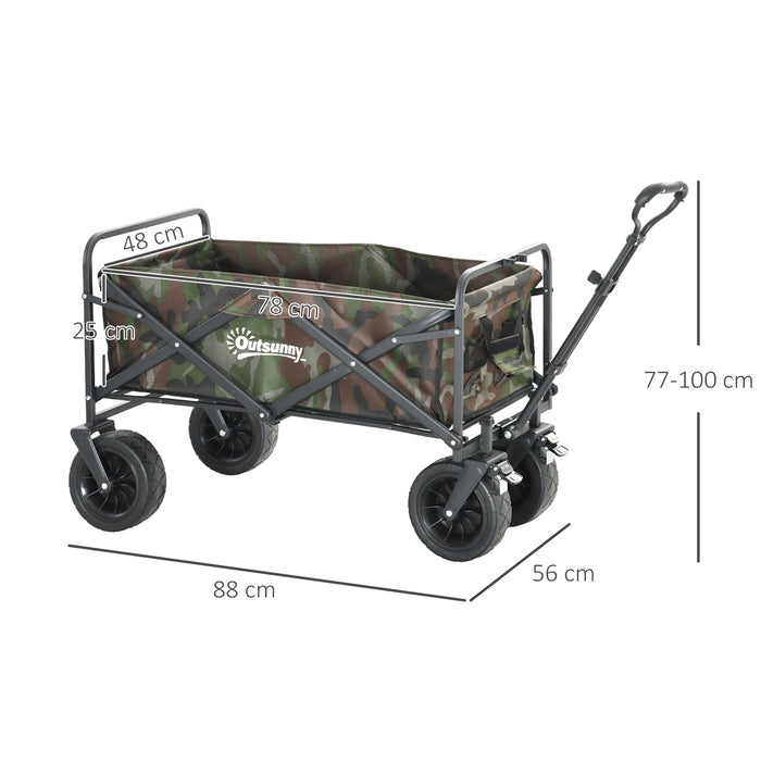 Outdoor Folding Utility Wagon Cart - Camouflage Garden Trolley with Carry Bag, 100KG Load Capacity - Perfect for Beach, Camping, and Festivals