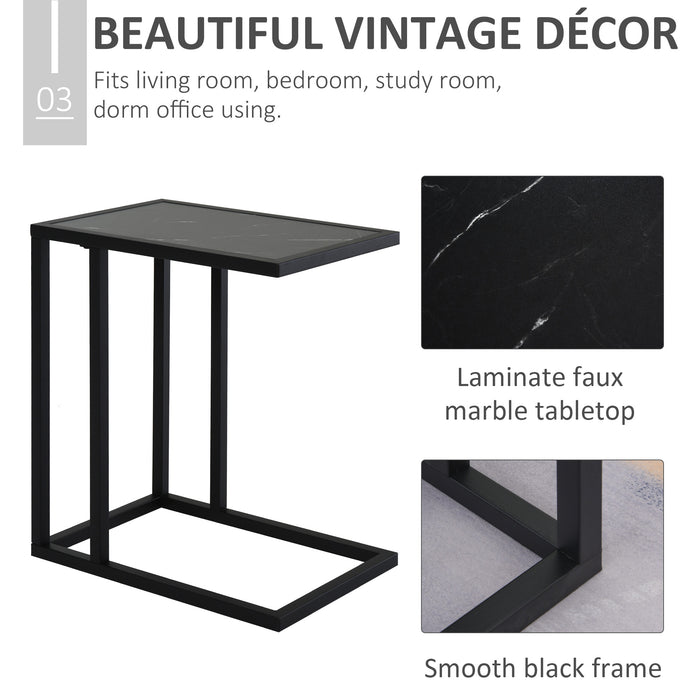 C-Shape Marble-Effect Side Table - Sturdy Metal Frame, Space-Efficient - Ideal for Bedroom, Living Room, or Office Corner Desk