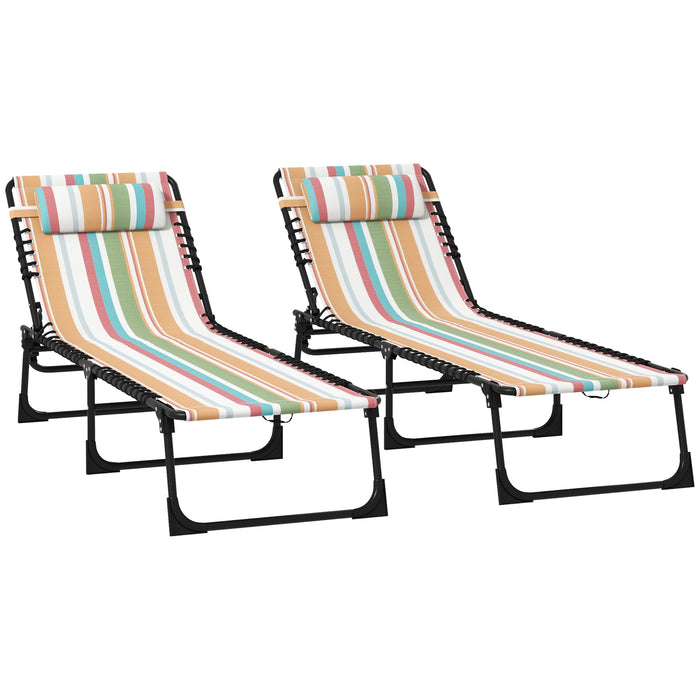 2 Pcs Folding Beach Sun Lounger - Multicolor Chaise Chair with 4 Adjustable Positions, Garden Cot - Ideal for Camping and Outdoor Relaxation