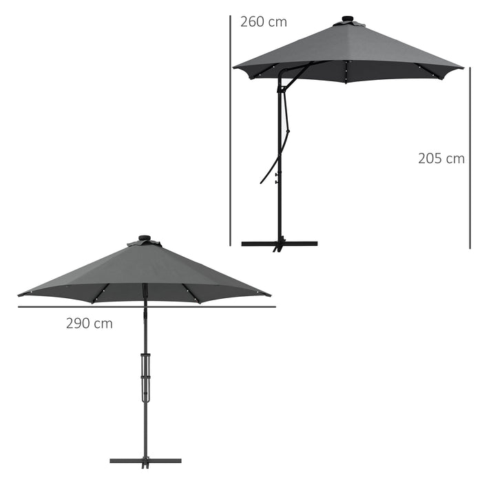 Cantilever 3m Solar LED Garden Umbrella - Waterproof with Cross Base, Dark Grey - Ideal for Outdoor Patio Shade and Ambiance