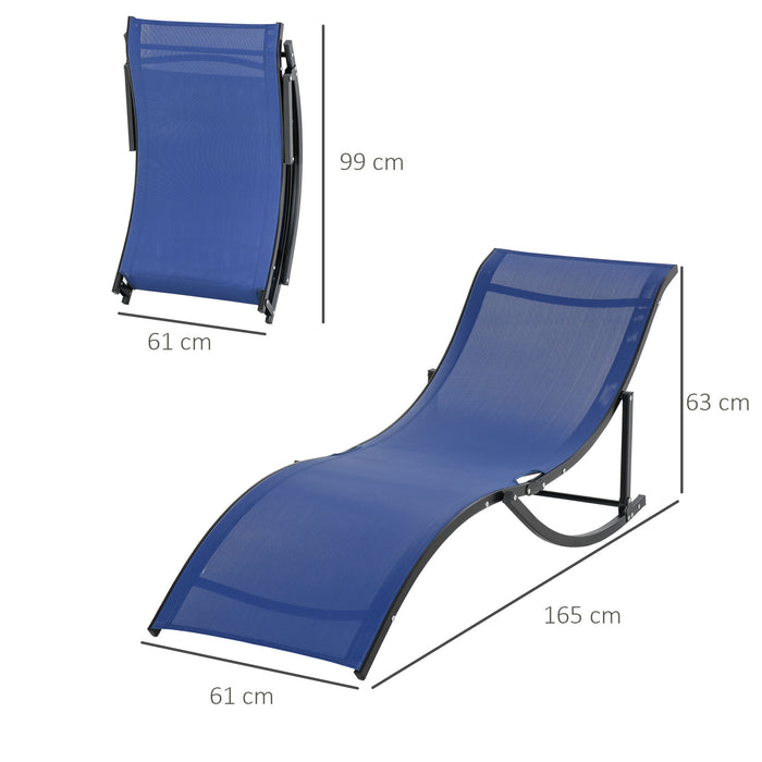 Foldable Lounge Chair Set of 2 - S-Shaped Reclining Sun Lounger for Outdoor, Patio, Beach, and Garden in Blue - Space-Saving Comfort for Relaxation