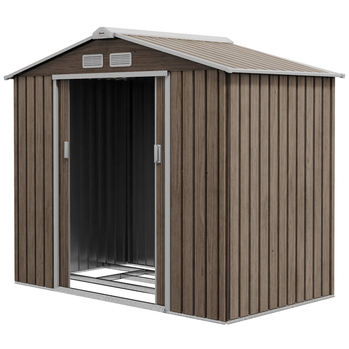 Metal Garden Storage Shed 7x4ft with Vents and Foundation - Weather-Resistant Outdoor Shed with Lockable Double Doors - Organizing Tools and Equipment