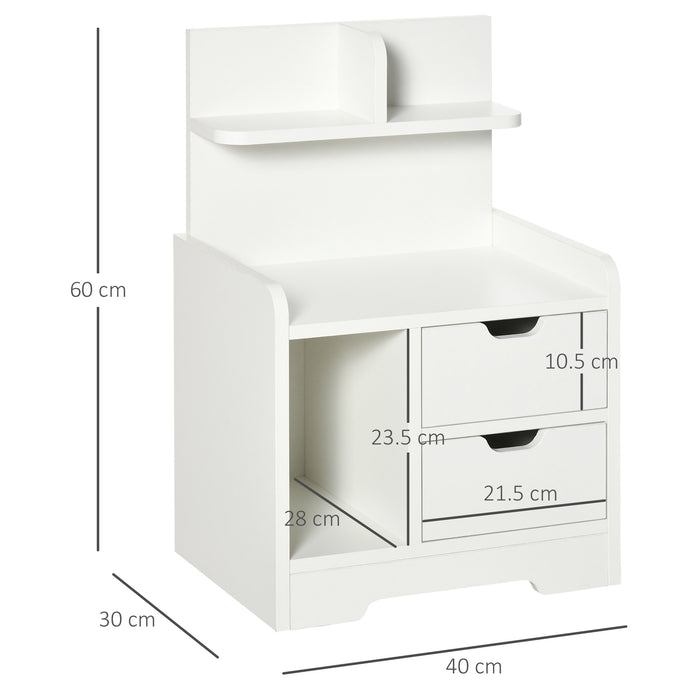 2-Drawer Bedside Table with Storage Shelves - Versatile White Accent Cabinet for Bedroom and Living Room - Space-Saving Small Organizer Side Table