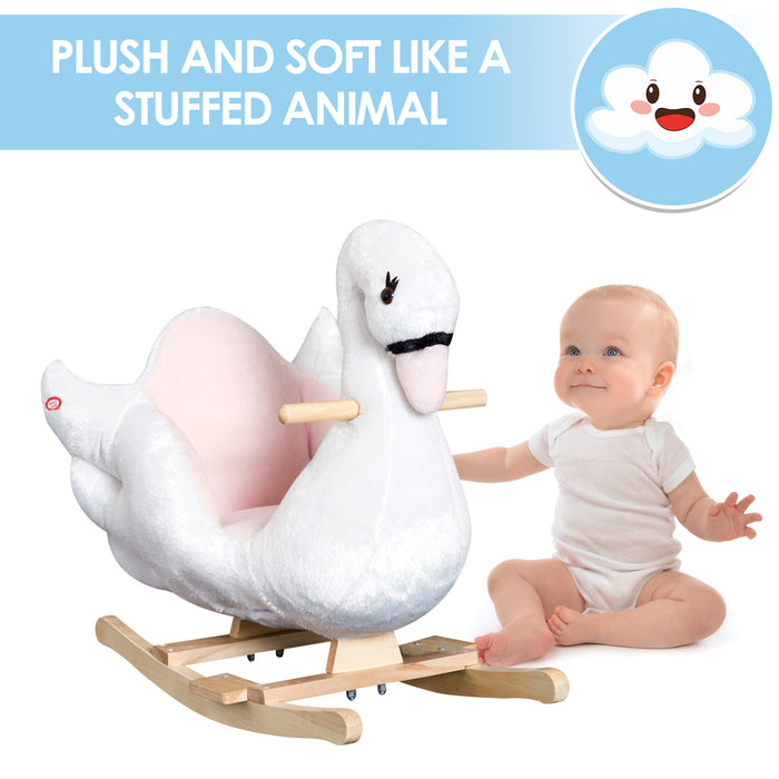 Swan-Themed Rocking Horse - Wooden Kids' Ride-On with Plush Finish and Musical Features - Perfect for Toddler Entertainment and Play