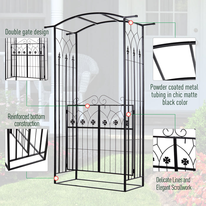 Garden Archway with Integrated Gate - Metal Frame Outdoor Entrance Arbor, Black Finish - Entryway Enhancer for Landscaping & Climbing Plants