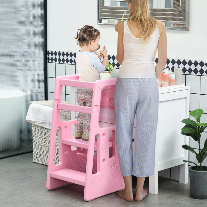 Kid's Helper Kitchen Step Stool - Adjustable Height & Safety Platform for Toddlers - Encourages Independence & Participation in Cooking Activities