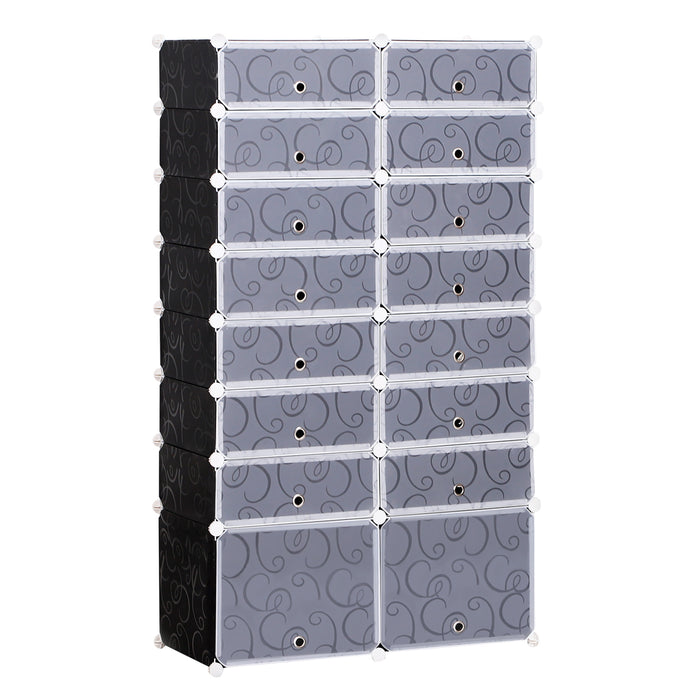 16-Cube DIY Shoe Rack - Portable Interlocking Plastic Cabinet, 8-Tier Footwear Organizer for Bedroom - Stores up to 32 Pairs of Shoes