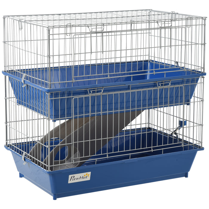 Small Pet Habitat - Blue Metal 2-Tier Cage with Sturdy Construction - Ideal for Hamsters, Gerbils, and Mice Comfort