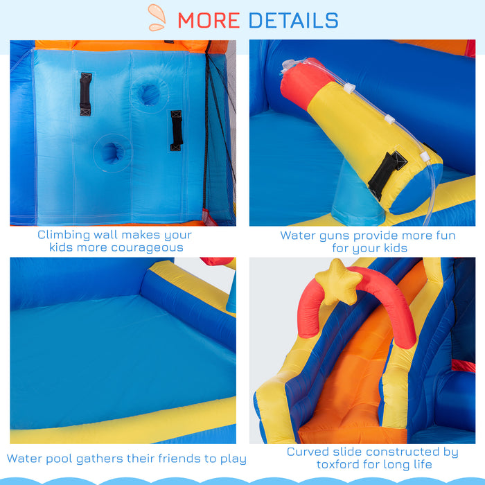 Kids Bounce Castle with Water Slide - 5-in-1 Inflatable Playhouse, Trampoline, Climbing Wall, Pool & Water Gun - Ultimate Outdoor Entertainment for Ages 3-8