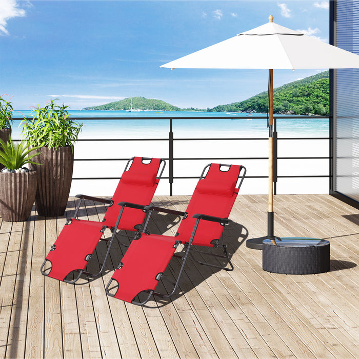 Foldable Sun Loungers with Adjustable Back - Outdoor Reclining Garden Chairs with Pillow and Armrests in Vibrant Red - Perfect for Patio Relaxation and Sunbathing