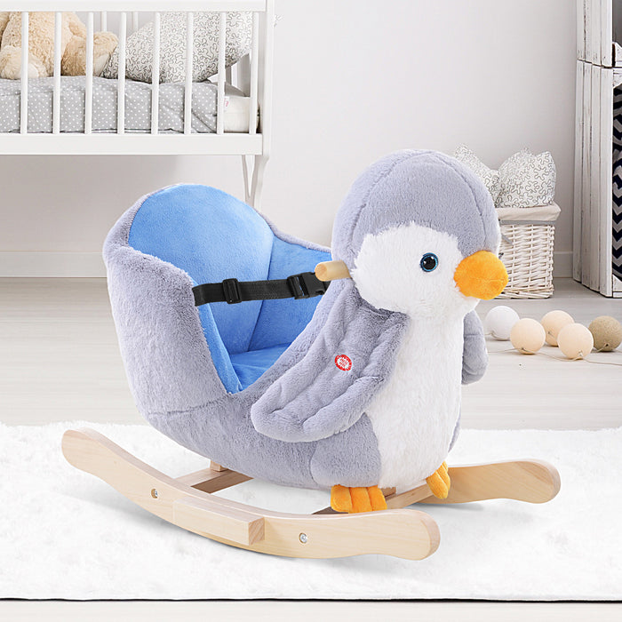 Colourful Plush Rocking Penguin with Musical Button - 32 Melodies, Wide Seat & Handlebar for Safe Riding - Ideal for Toddlers' Motor Skills Development