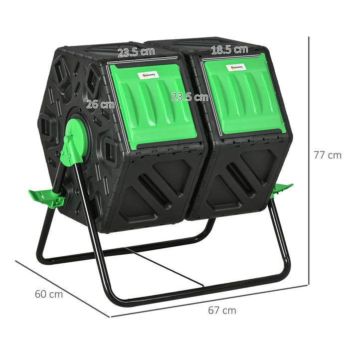 Dual Chamber 130L Rotating Composter - Garden Compost Bin with Aerating Openings and Sturdy Steel Legs - Ideal for Organic Waste Recycling & Soil Enrichment