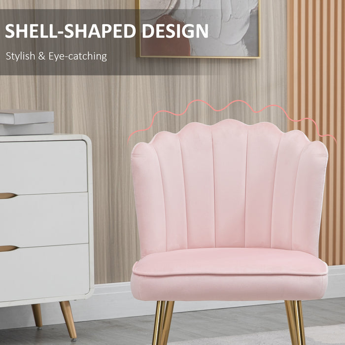 Shell Luxe Velvet Accent Chair - Plush Modern Seating with Gleaming Gold Metal Legs - Ideal for Living Room, Bedroom, or Home Office Elegance, Set of 2 in Pink